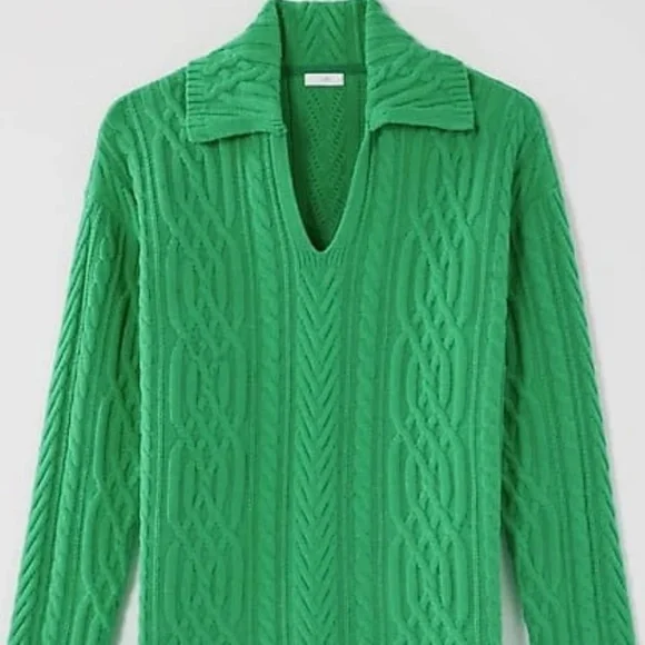 J. Jill Green Cable Polo Johnny Collar Sweater. Size S. - Picture 1 of 2